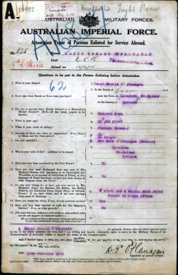 Gerard O'Flanagan - Enlistment Form (Australia) | National Archives of Australia