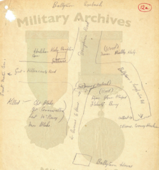 Hand drawn map of the ambush site at Ballyturin produced by the Volunteers. | Military Archives (South East galway Brigade Report MA/MSPC/A21-1-2)))